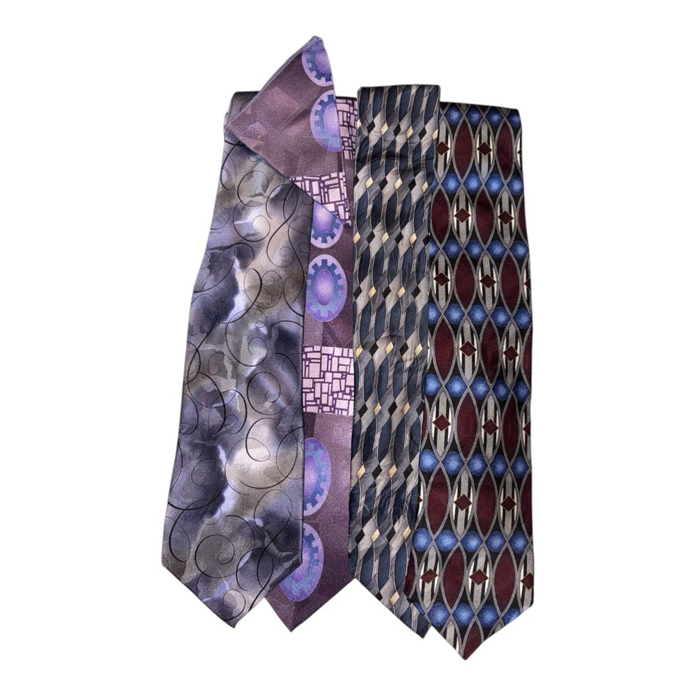 Lot of 4 Ties Men's Neckties Various Brands Purple Gray Blue Colors